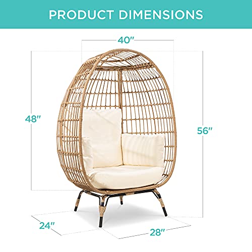 Best Choice Products Wicker Egg Chair, Oversized Indoor Outdoor Lounger for Patio, Backyard, Living Room w/ 4 Cushions, Steel Frame, 440lb Capacity