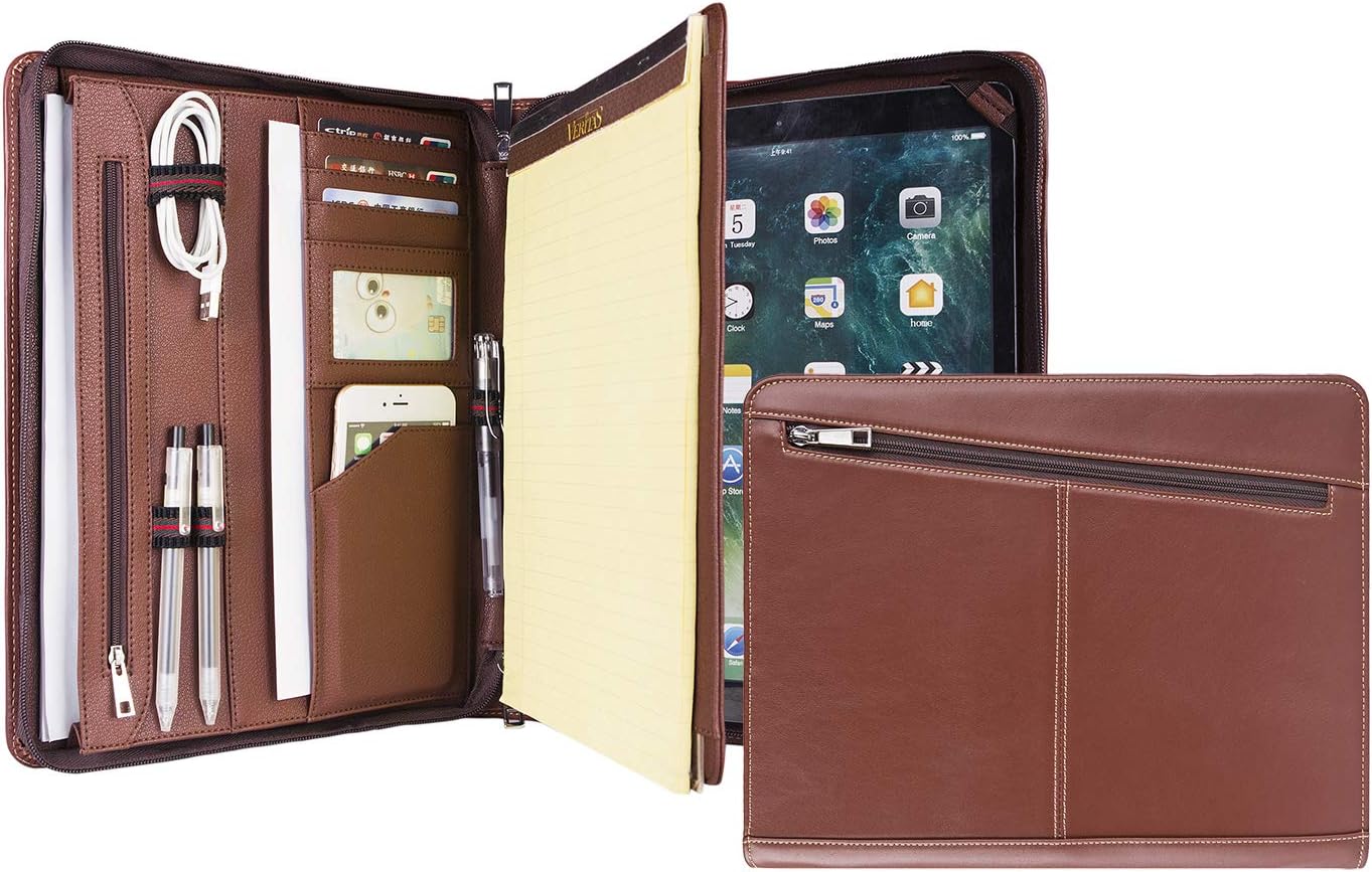 Professional Slim Padfolio for 9.7-inch iPad Pro or iPad Air, Full Grain Cow Leather Portfolio Case Organizer for Letter Size (A4) Notepad