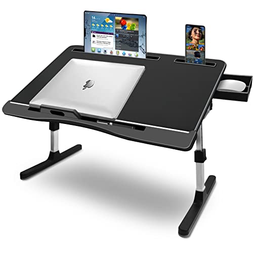 Laptop Bed Tray Table, Adjustable Foldable Bed Desk for Laptop with Storage Drawer Phone Holde for Eating, Working, Writing, Drawing