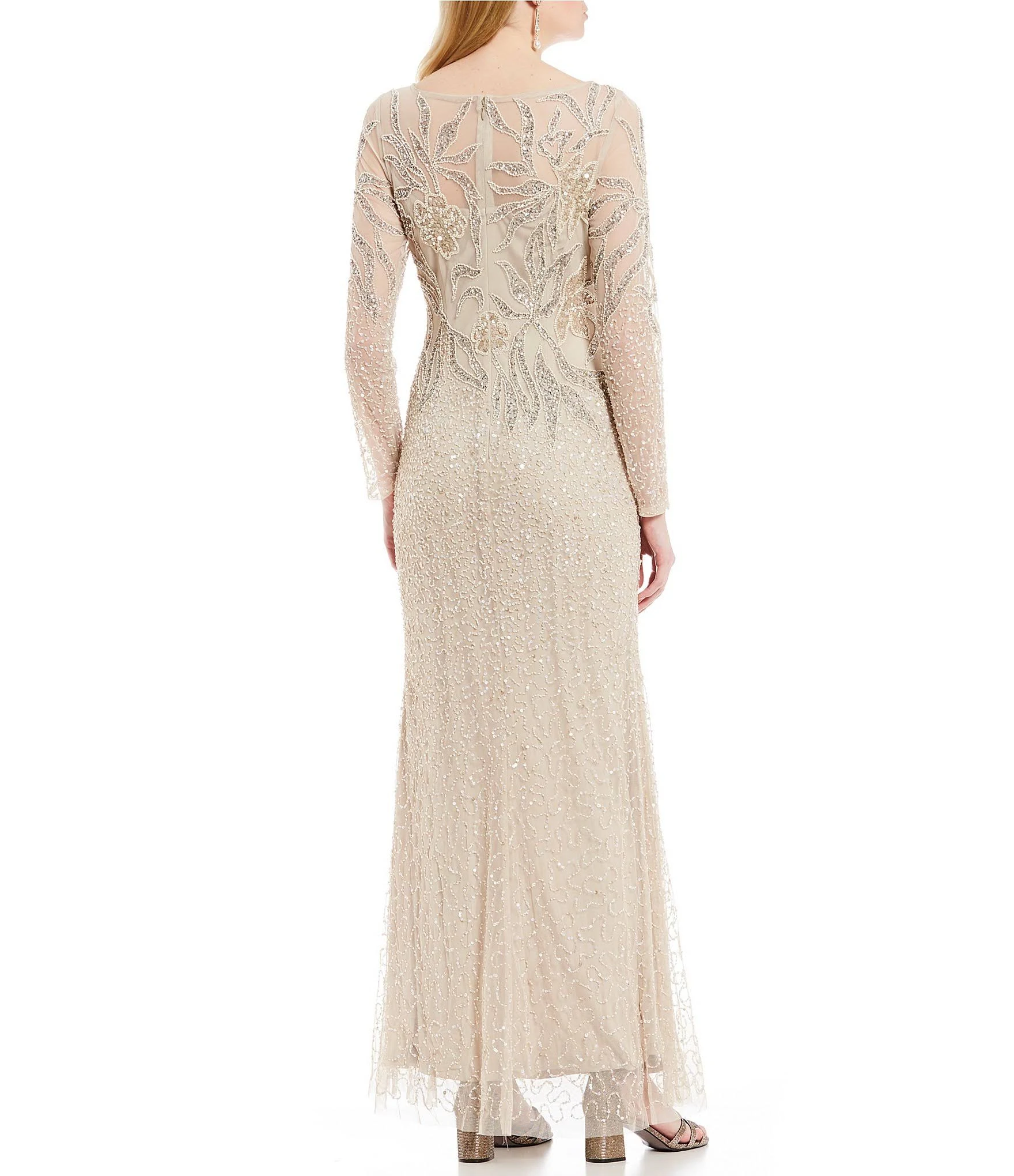 Adrianna Papell Embellished Illusion Gown - Ivory/Silver