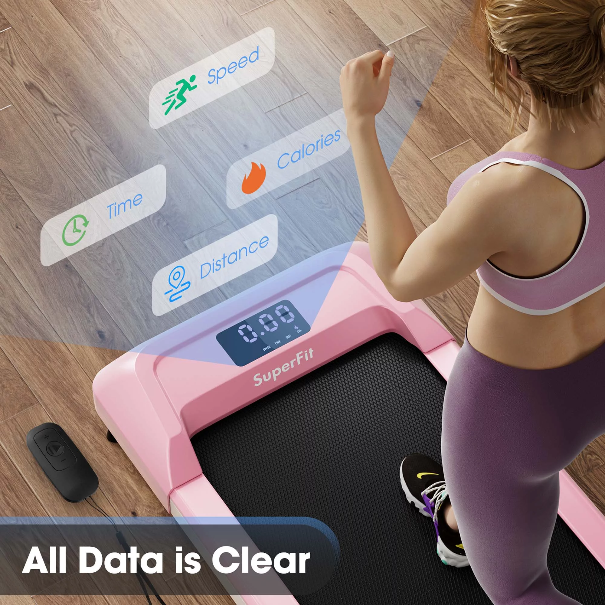 SuperFit 0.6-3.8MPH Walking Pad Under Desk Treadmill with Remote Control and LED Display Black