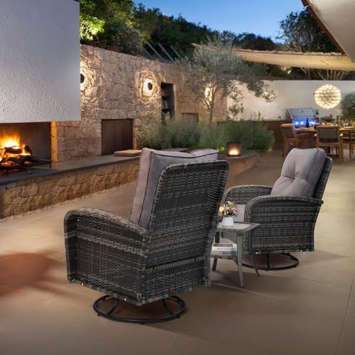3 Piece Rattan Wicker Bistro Set, Outdoor Conversation Furniture Set with Glass Top Table, Space Saving for Balcony, Backyard, Natural