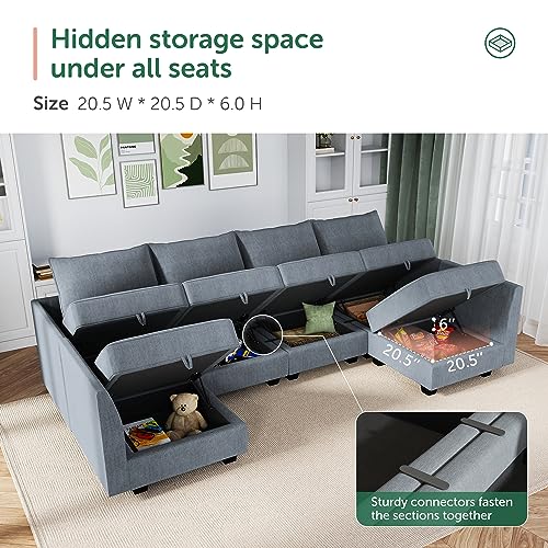 HONBAY Modular Sectional Sofa U Shaped Modular Couch Reversible Sofa Sectional Couch with Storage Seat, Bluish Grey