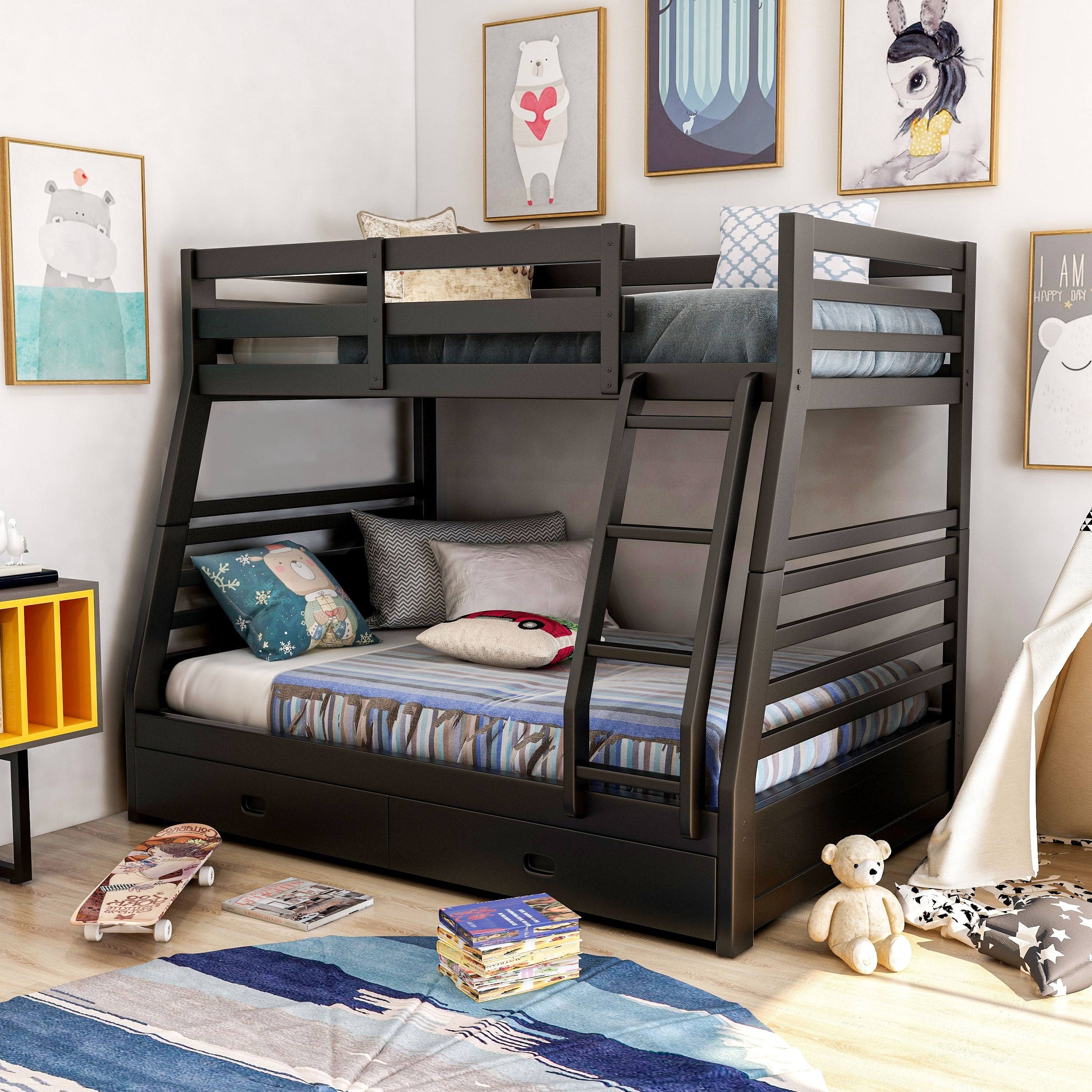 Furniture of America Cude Modern Twin/Full Solid Wood Bunk Bed Set - Dark Walnut