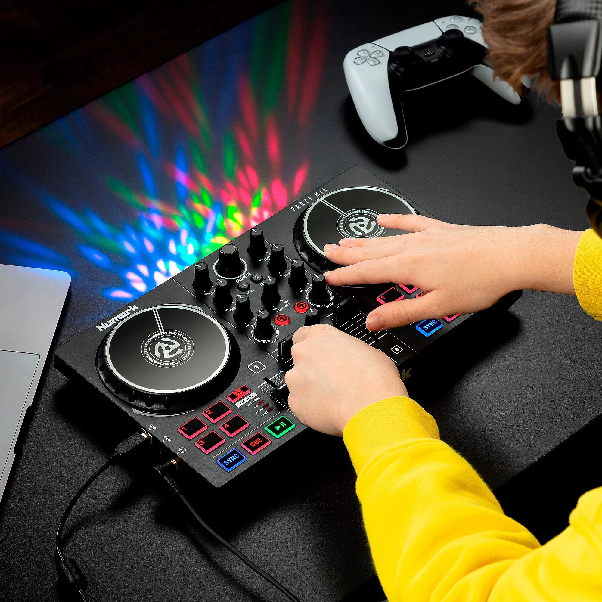 Numark Beginners Party Mix II - DJ Controller Set with Built-In Lights, Mixer for Serato Lite and Algoriddim Pro AI - Radiant Selections