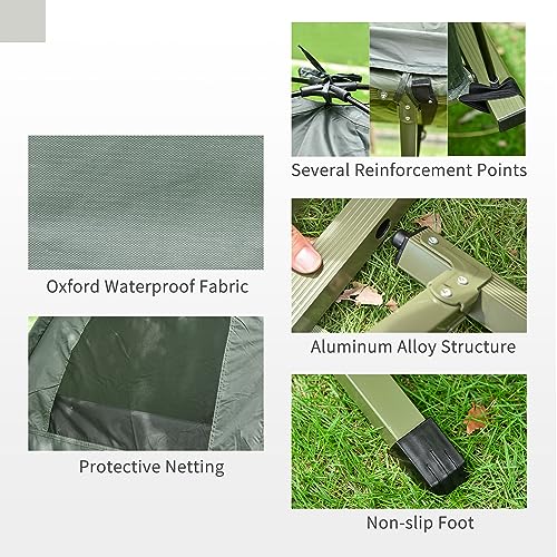 Outsunny Multifunctional Folding Camping Cots for Adults, Elevated Tent with Sleeping Bag, Thick Air Mattress Pad