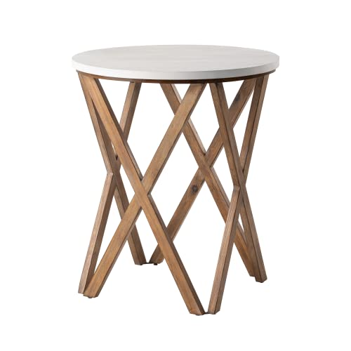 Pedestal Farmhouse End Table Set of 2, Distressed White Top with 4-Legs Base for Modern Farmhouse, Boho Decor, Round