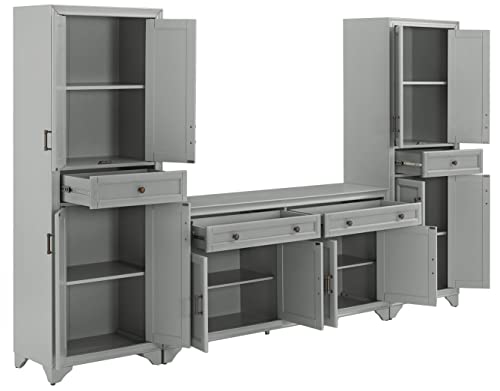 Crosley Furniture Tara 3-Piece Modern Farmhouse Sideboard Buffet Cabinet and Kitchen Storage Pantry Set, Distressed Gray