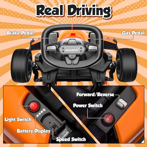 ENYOPRO 24V 7Ah Electric Go Kart for Kids, Licensed McLaren Go Cart w/3-Section Adjustable Seat, Soft Start & Brake Pedal