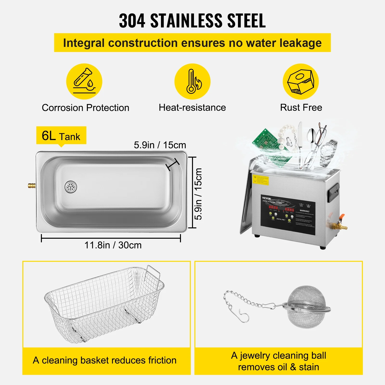 VEVOR 6L Upgraded Ultrasonic Cleaner (300W Heater