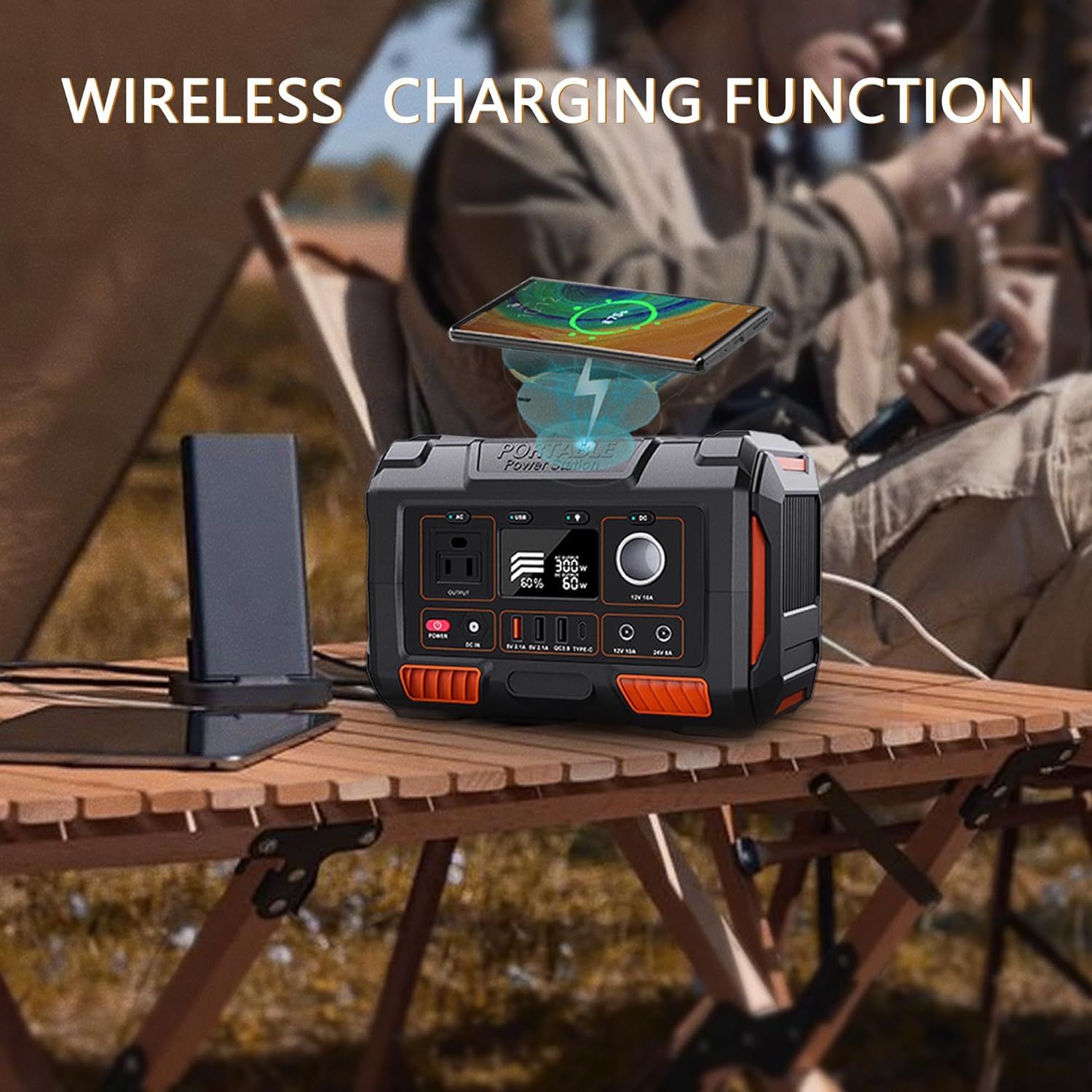 Portable Power Station 300W, 288Wh/78000mAh Solar Generator with 110V AC Outlet/3 DC Ports/4 USB Ports, Flashlight, Wireless Charging