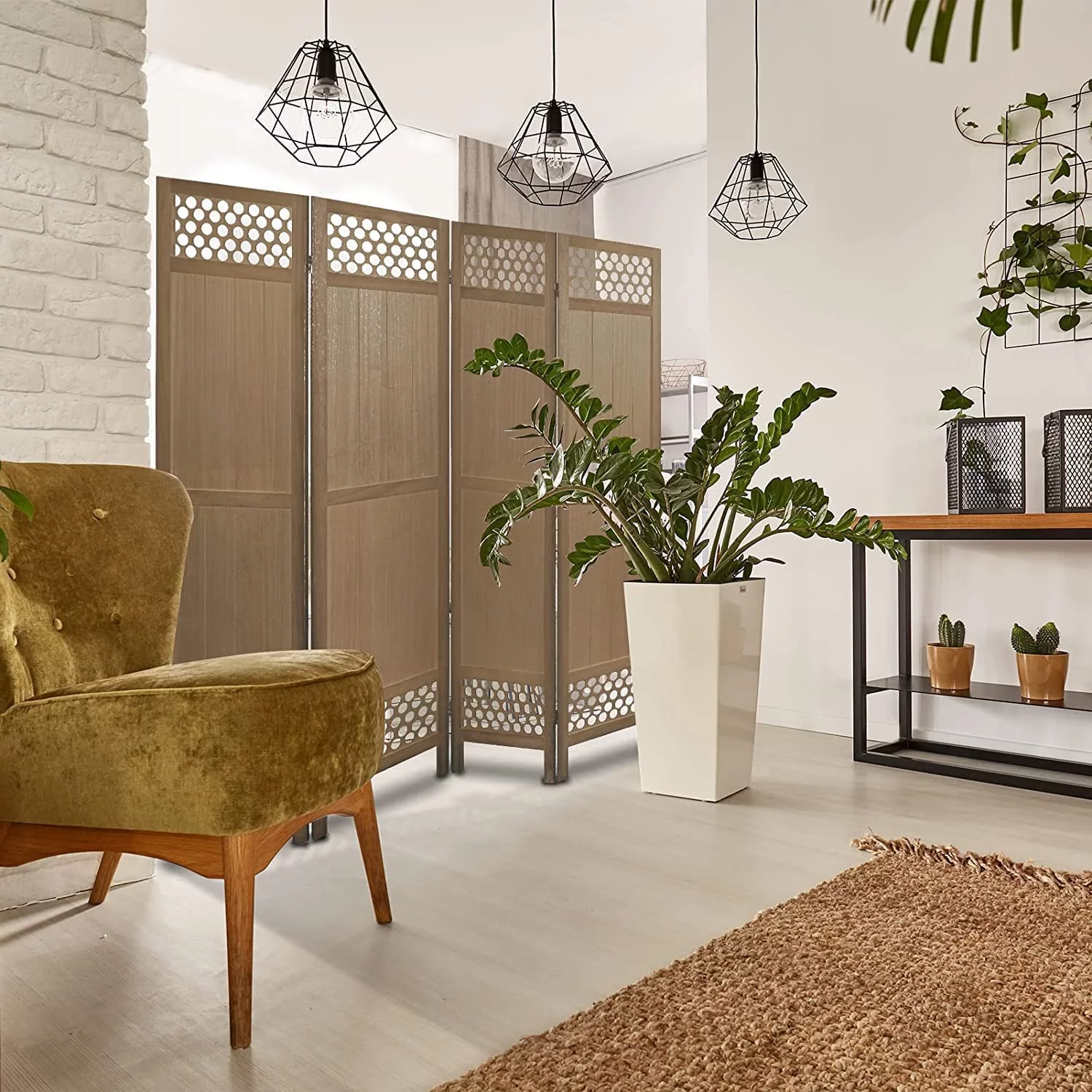 Hofitlead 4 Panel Room Divider, 5.6Ft Room Dividers and Folding Privacy Screens, Light Brown