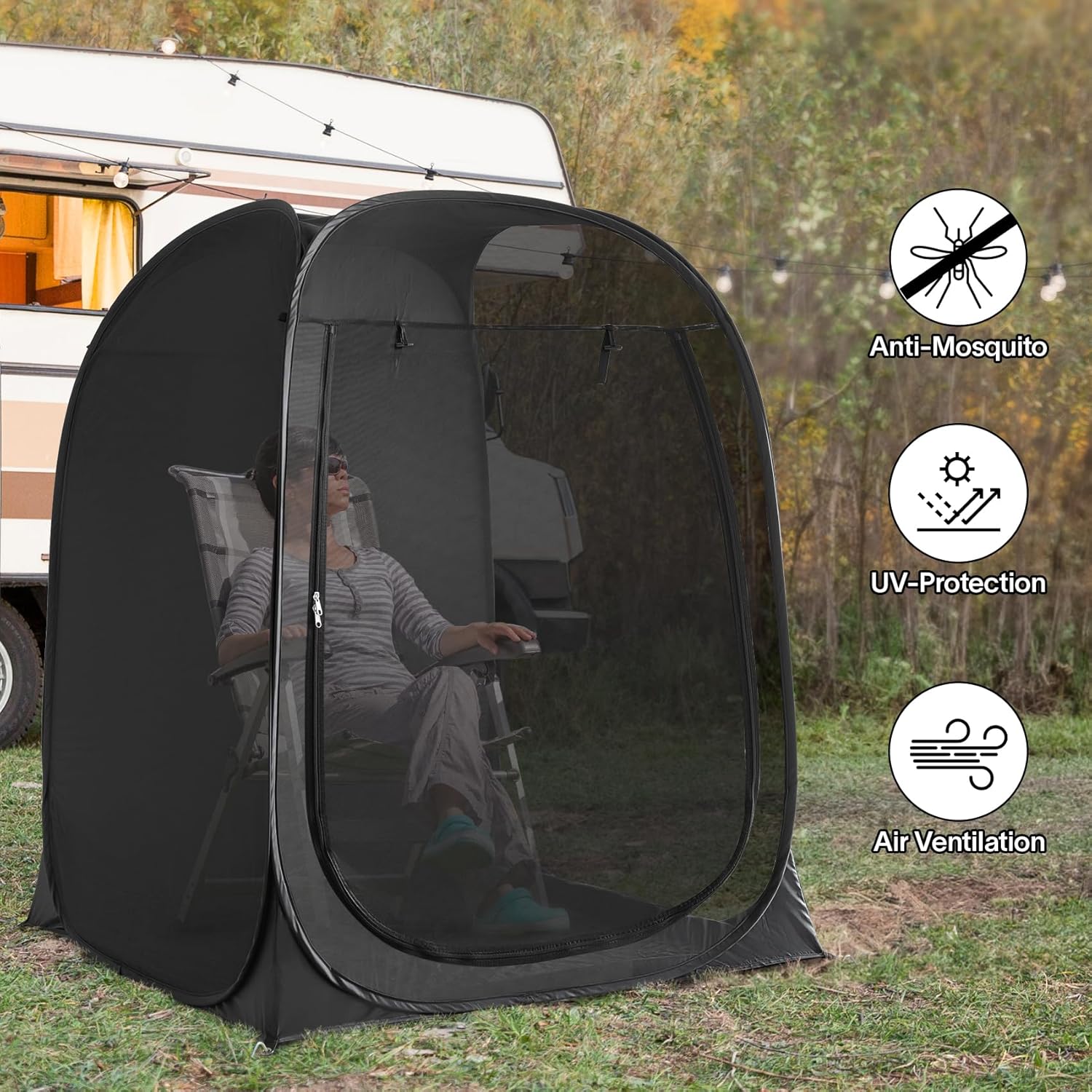 Eighteentek Instant Pop-Up Sports Tent Portable Screen Room Canopy 1-2 Person Pop-up Fine-Gauge Mesh Outdoor Sun Shelter with Carry Bag for Patio