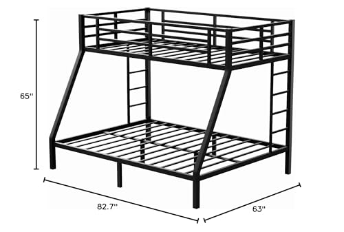 Bunk Bed Twin XL over Queen with 2 Ladder & Safety Railing, Metal Bunk Bed Frame for Kids/Adults Bedroom, Strong Slats Support, Under Bed Storage