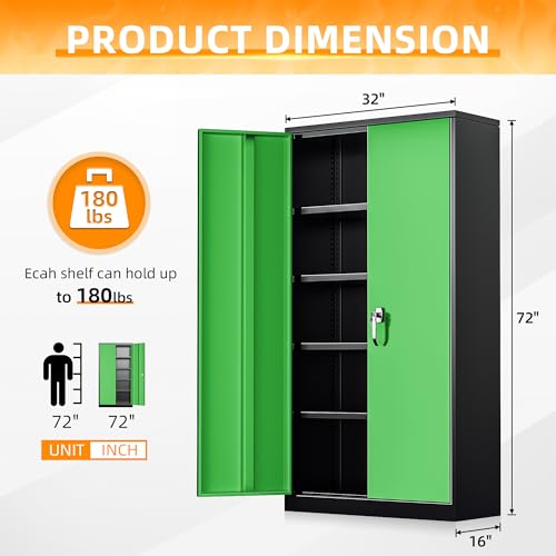 INTERGREAT Metal Storage Cabinets 72” Black Garage Steel Storage Cabinet with Doors and Shelves, Metal Tool Cabinet