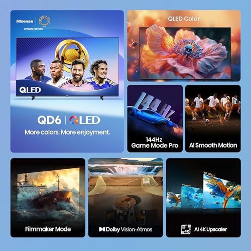 Hisense 85" Class QD6 Series (85QD6QF, 2025 Model) QLED 4K UHD Smart Fire TV, Voice Remote with Alexa, Dolby Vision, Dolby Atmos, Motion Rate 120