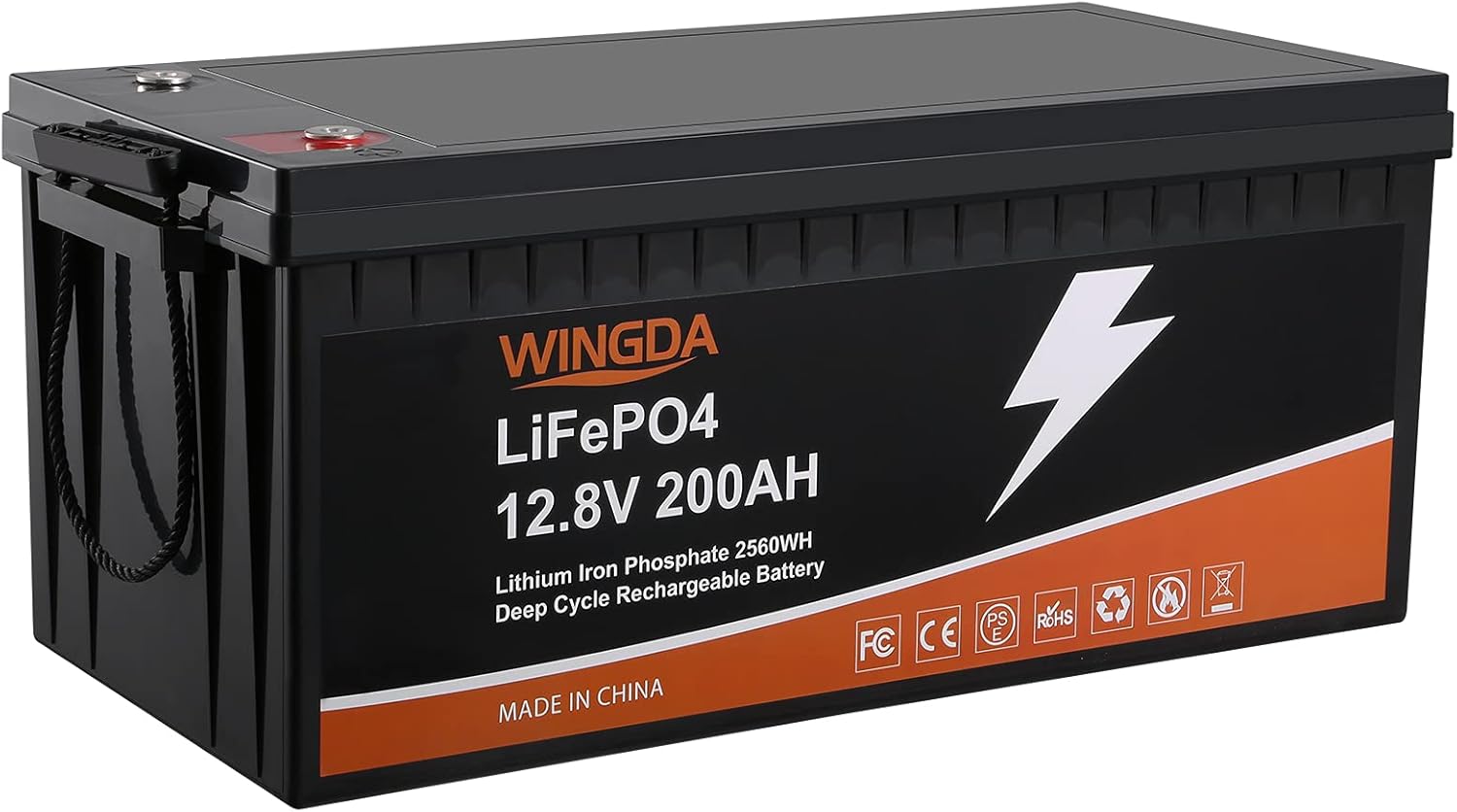 WINGDA LiFePO4 Battery 100Ah 12V Deep Cycle Lithium Batteries with Built-In BMS,5000+ Cycles 10 Year Life Time Rechargeable for RV, Solar Power