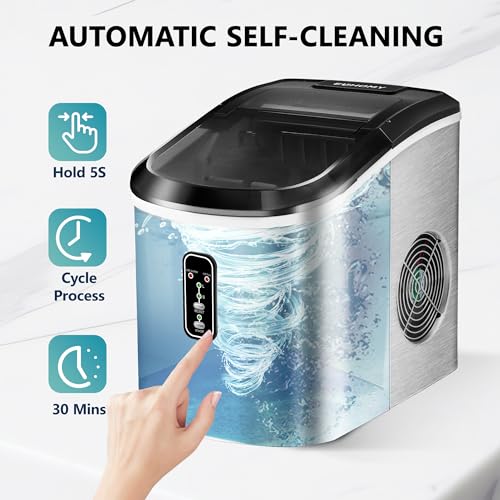 EUHOMY Nugget Ice Maker Countertop with Handle, Ready in 6 Mins, 34lbs Per Day, Removable Top Cover, Auto-Cleaning