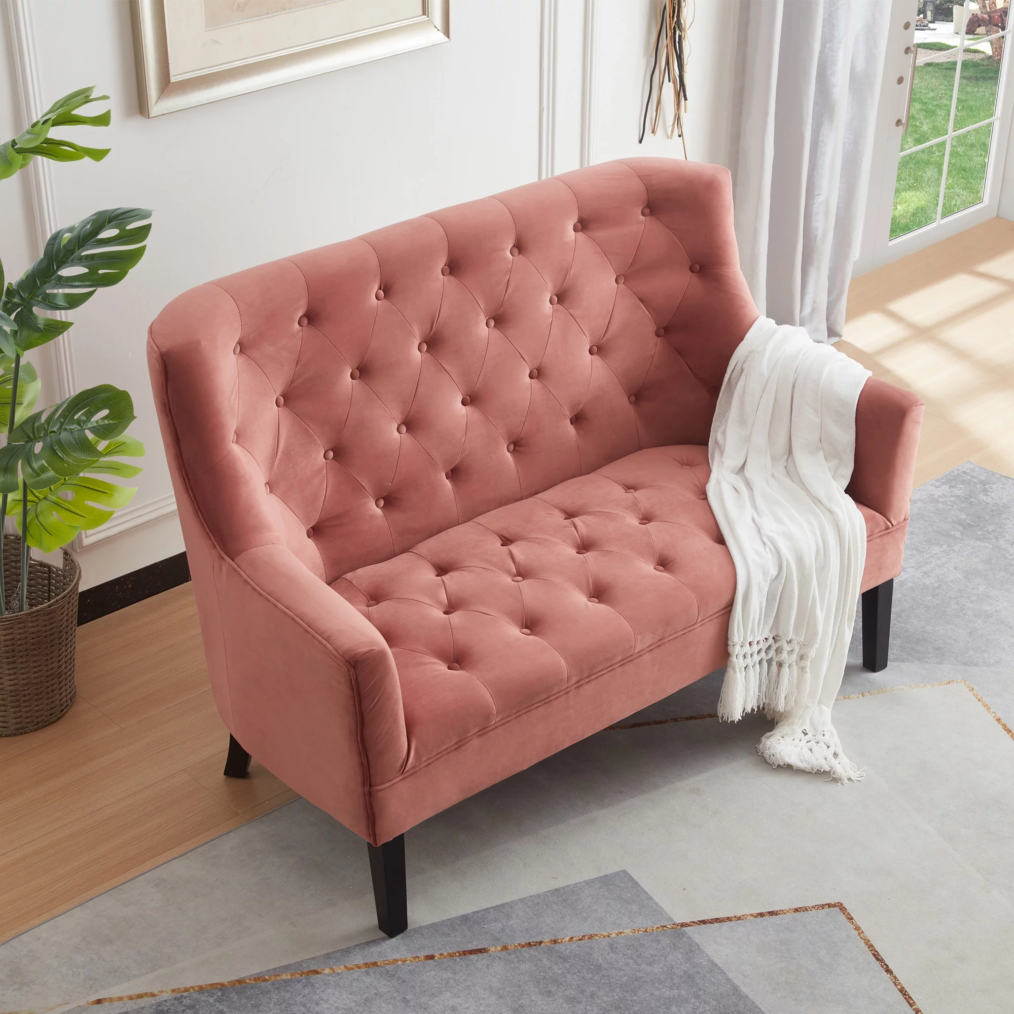 GEXPUSM Loveseat Sofa Couch, Mid-Century Modern Couch Love Seats Sofa for Living Room, Velvet Upholstered Small Couch for Bedroom