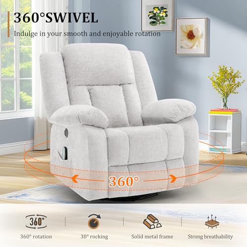 Rocker Recliner Chair, Glider Recliner Chairs for Adults, 360° Swivel Recliner with Massage and Heating