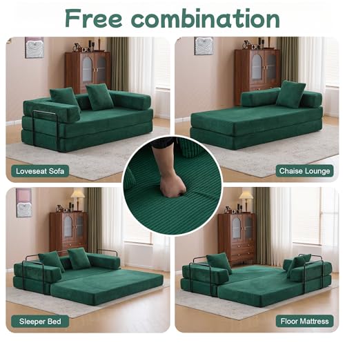 Convertible Floor Sofa Bed, Foldable Mattress Cloud Couch with Pillow Back & Armrest, Chenille Sleeper Sofa Bed with Fixed-Shape Frame