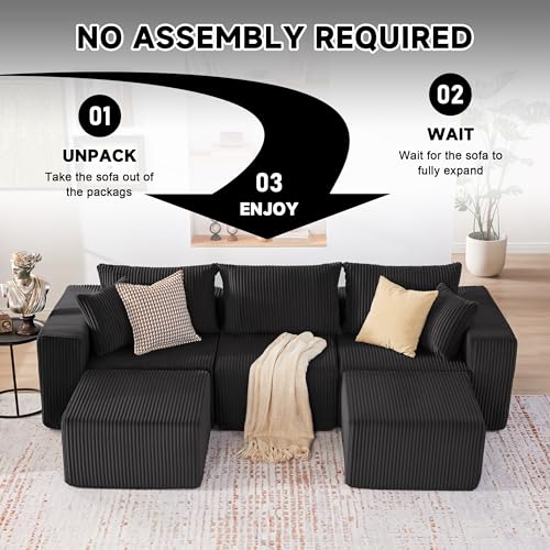 107.4" Cloud Couch Sectional, Modular Sofa with Deep Seat, Plush Corduroy L Shaped Boneless Couch, Convertible Sectional Couches for Living Room