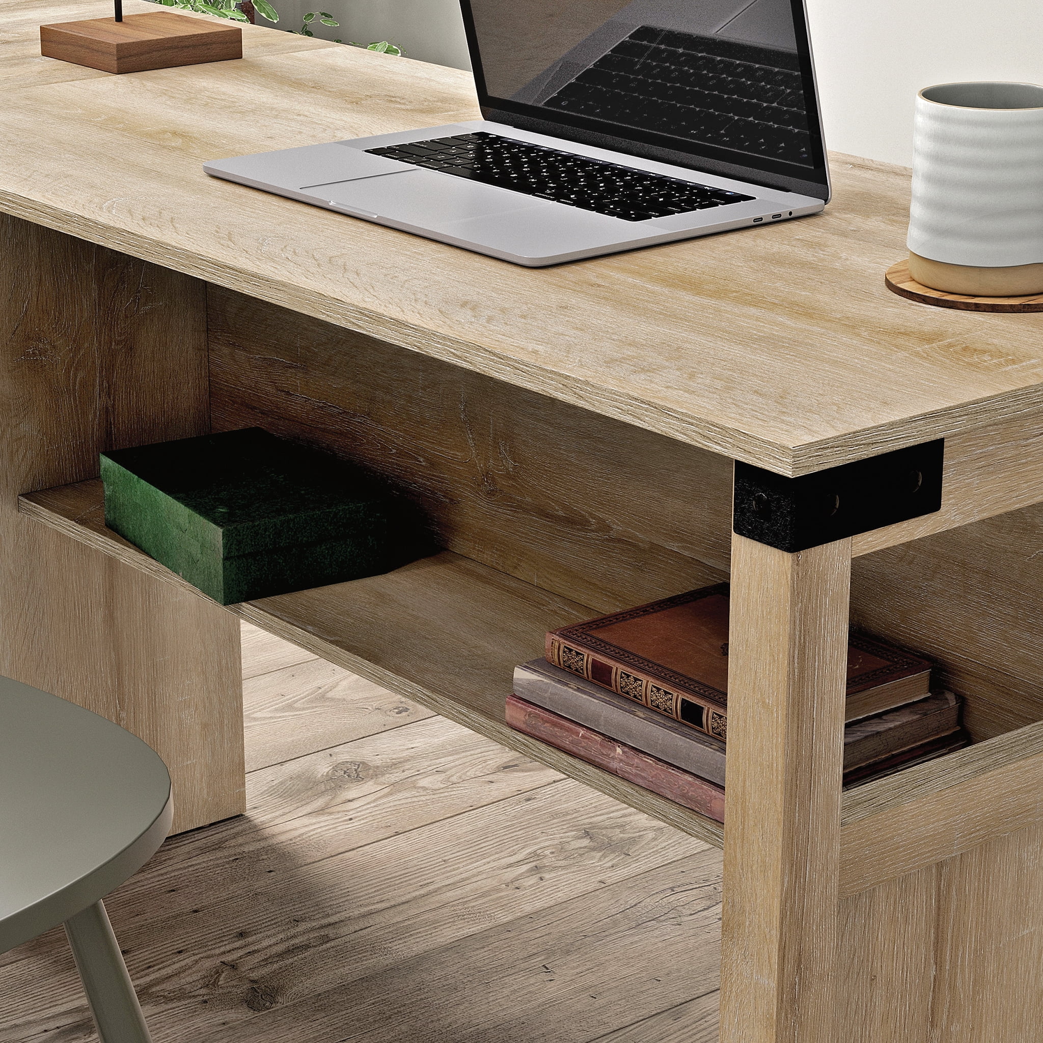 Sauder Saddler Way L-Shape Computer Desk with File Drawer, Orchard Oak Finish