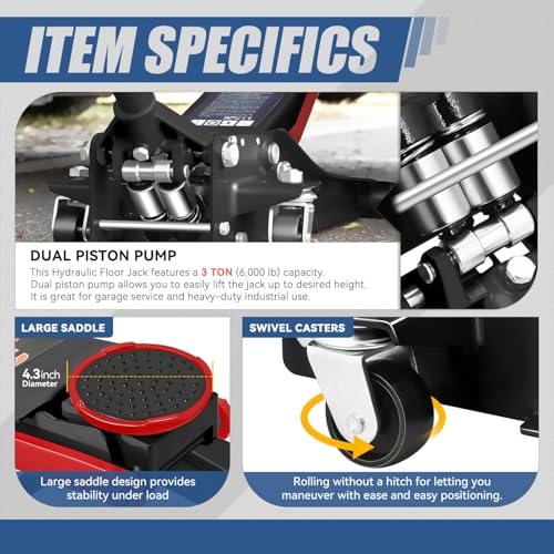 Auto Dynasty 4 Ton Low Profile Floor Jack, Heavy Duty Steel Hydraulic Car Jack with Dual Pistons Quick Lift Pump, Hydraulic Racing Floor Jack