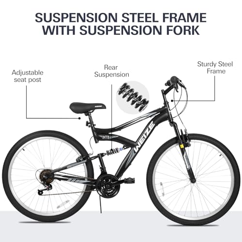 WEIZE Mountain Bike, 26 27.5 inch Outdoor Hybrid Bikes,18-Speed/High-Carbon Steel/Dual Full Suspension, Adjustable Ergonomic Seat for Men Women Adult