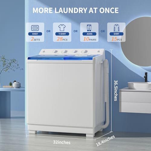 Zynkez Portable Washing Machine, Compact Twin Tub Laundry Washer, Semi-Automatic Washer and Spinner Combo for Apartments, Dorms, RVs