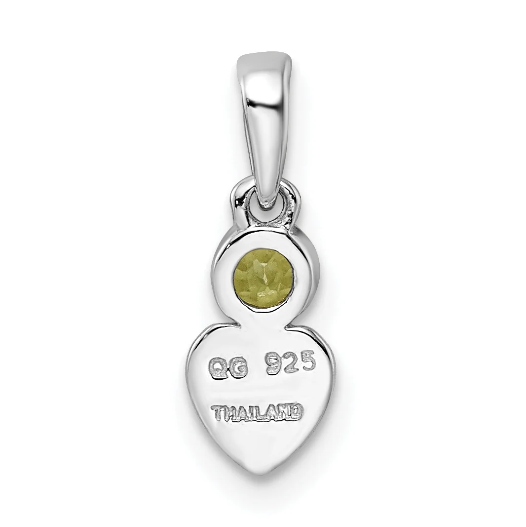 Carat in Karats Sterling Silver Polished Finish Rhodium-Plated Peridot Heart Charm Pendant (17mm x 5.55mm) With Sterling Silver Cable Chain Necklace