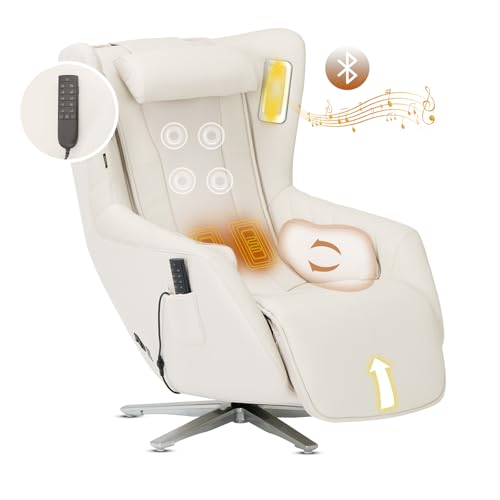 COLAMY Zero-Gravity Massage Chair | Massage and Leisure Dual-Use Chair,360° Swivel,Heat, Low-Noise 3D Bluetooth Speaker,Living Room, Bedroom（White