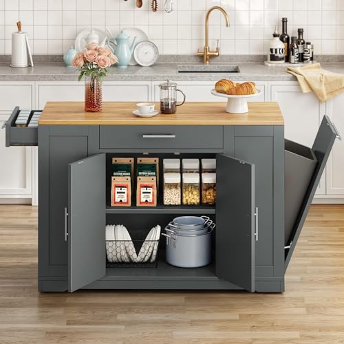 YITAHOME 53 inch Large Rolling Kitchen Island with Trash Can Storage Cabinet