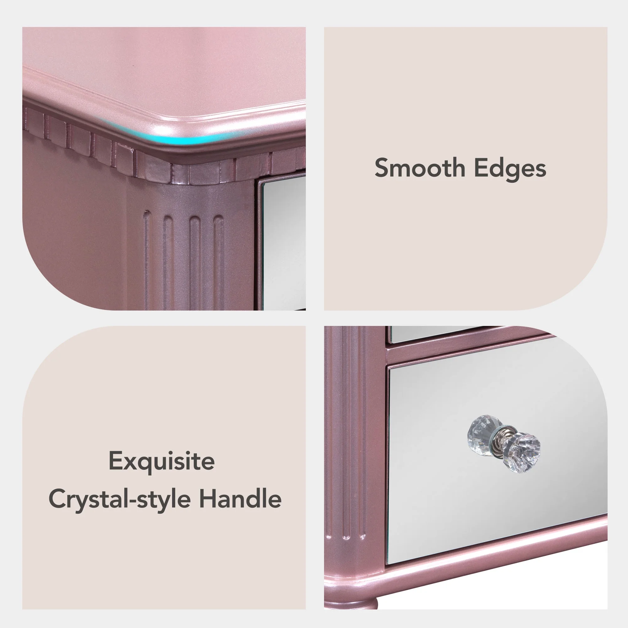 Soges Vanity Set with Tri-Fold Mirror Dressing Table Set with Mirrored Drawers and Stool, Makeup Vanity for Bedroom, Pink