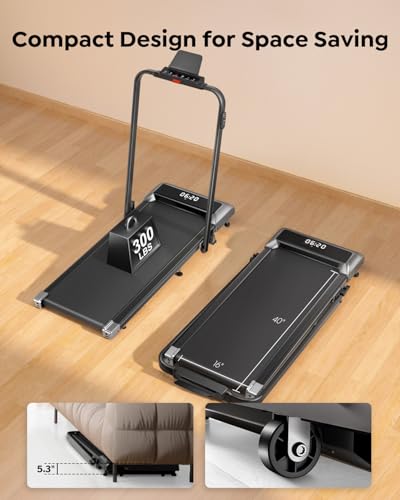 Walking Pad Treadmill with Incline, 2 in 1 Foldable Treadmills for Home Small Office, 300lbs Portable Compact Under Desk Treadmill with App