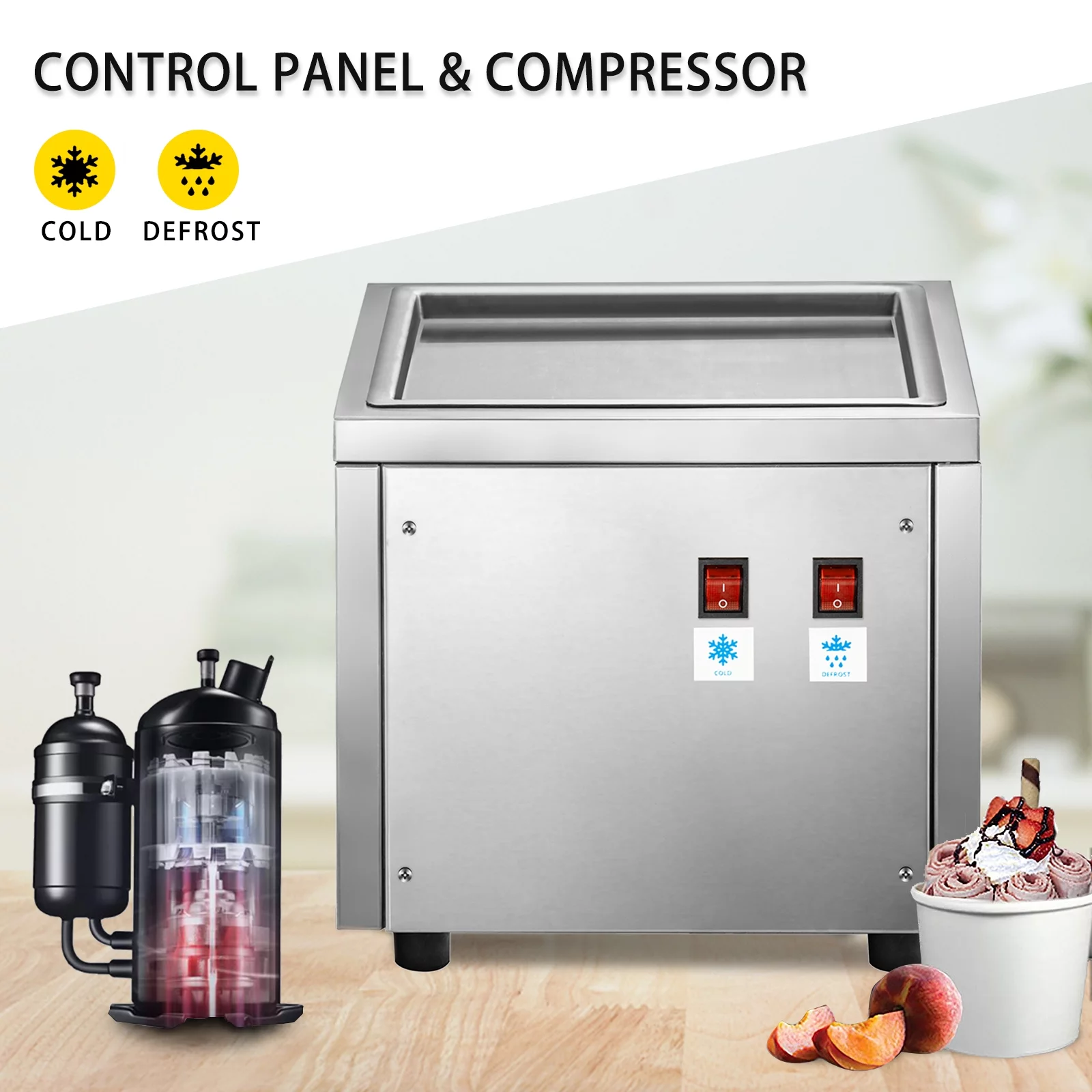 BENTISM Fried Ice Cream Roll Machine Commercial Ice Roll Maker for Yogurt Milk