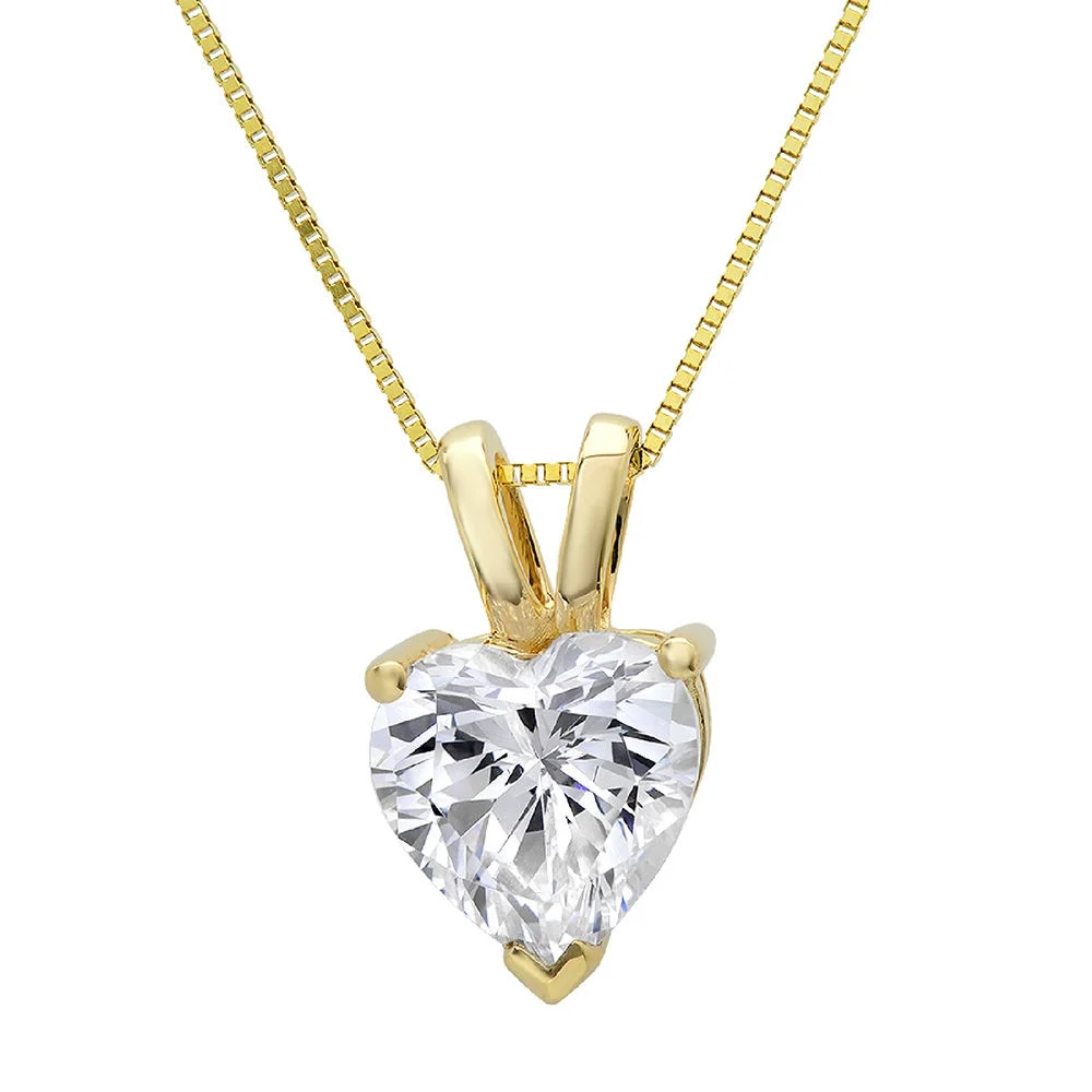 2.0 ct heart cut blue simulated diamond 18k yellow gold pendant + 18" gold chain