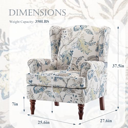MELLCOM Floral Accent Chair, High Back Upholstered Armchair with Solid Legs, Leisure Single Sofa Chair for Living Room, Bedroom, Home Office