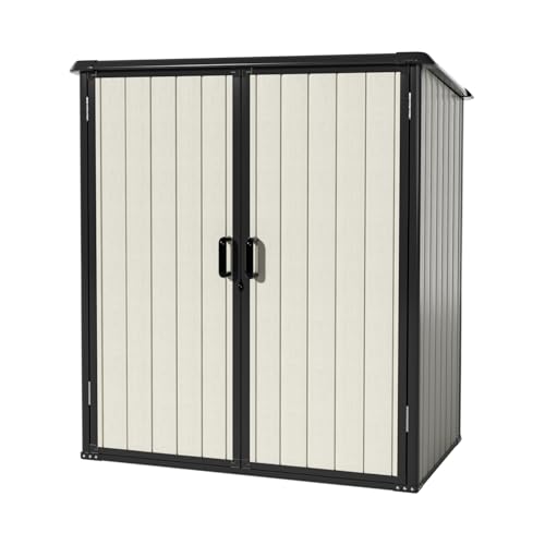 Aoxun Outdoor Storage Shed 5 x 3FT, Resin Shed with Floor and Lockable Door, Plastic Sheds for Garbage Can, Tool, Accessories, Lawn, Garden - Grey