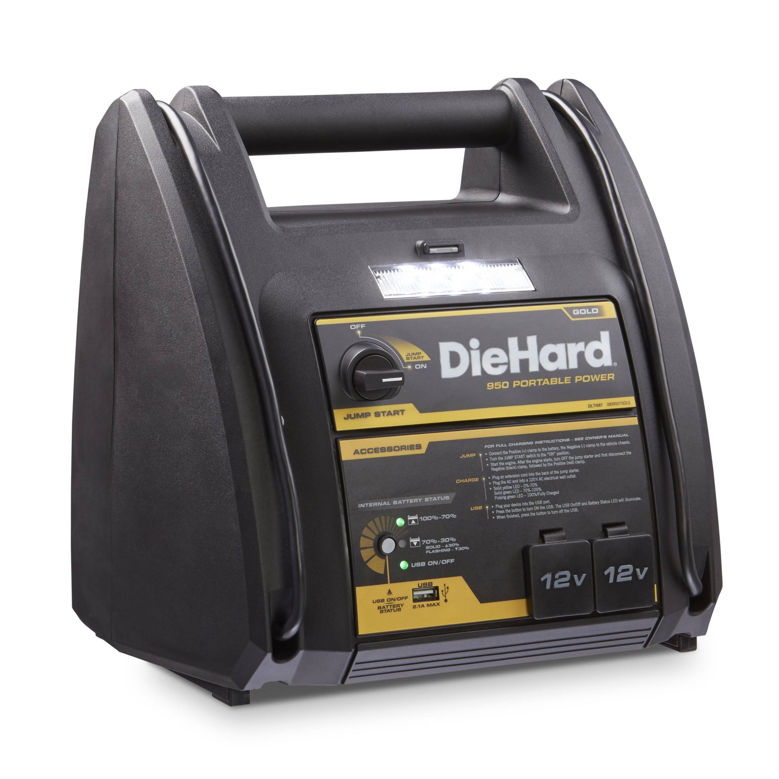 Diehard 71687 Gold Portable Power 950 Peak Amp 12 Volt Jump Starter u0026 Power Source with 1-USB 2-12V Power Ports u0026 150 PS