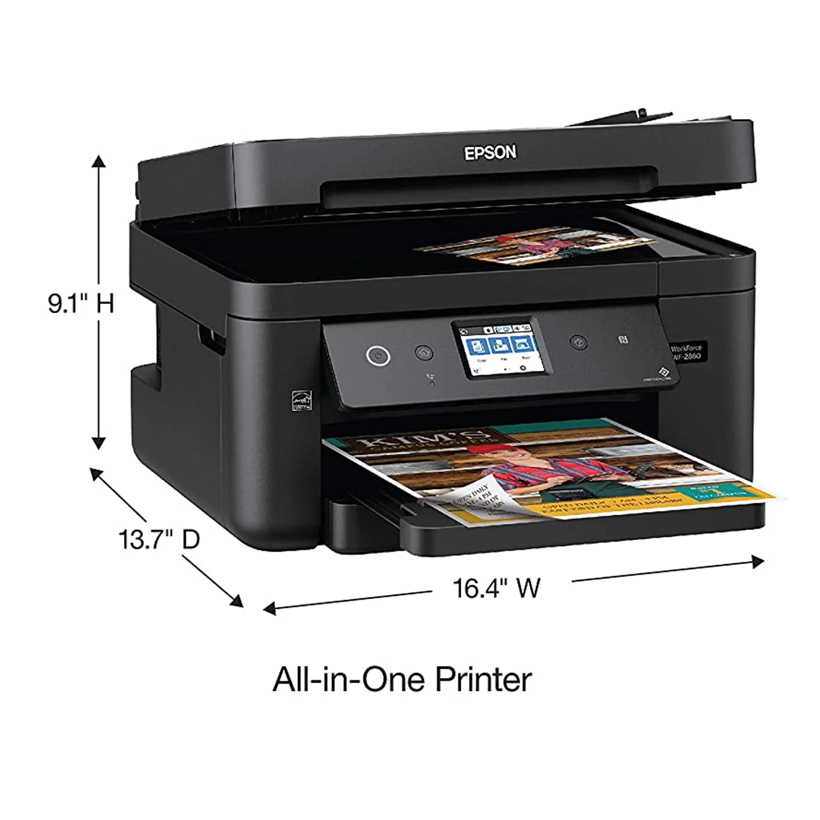 Epson Workforce WF-2860 All-in-One Wireless Color Printer with Scanner, Copier, Fax, Ethernet, Wi-Fi Direct