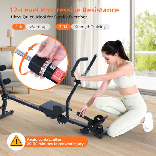 Sportneer Rower Machine for Home Foldable Hydraulic Rowing Machine with 12-Level Resistance