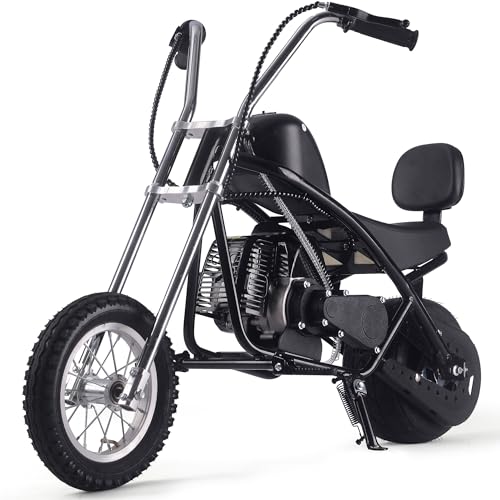 MotoTec 49cc Gas Mini Chopper V2, Pull Start Engine, 23 Mile Range, 12 Inch Front Tire, Black