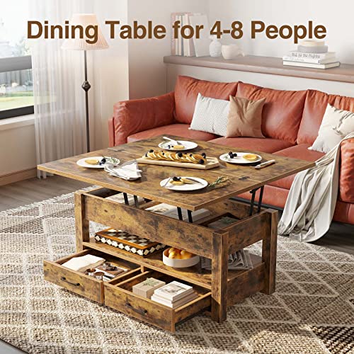 Rolanstar Coffee Table Lift Top, Multi-Function Convertible Coffee Table with Drawers and Hidden Compartment