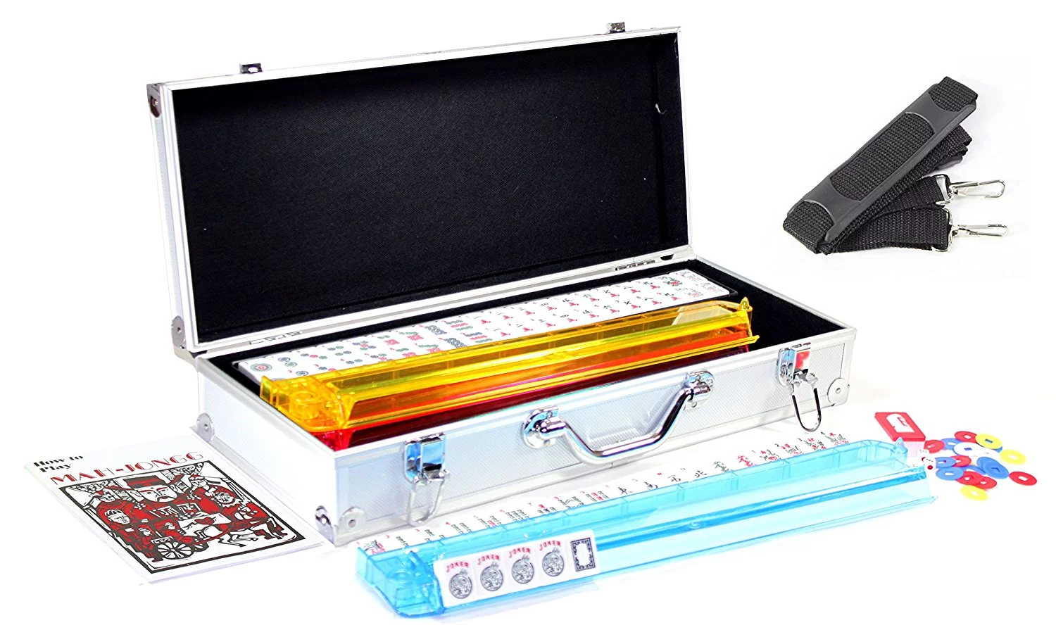 American Mahjong Set with 4 PUSHERS / RACKS COMBO in ALUMINUM CASE (WESTERN Mah jongg 166 Tiles) - Curated Treasures Market
