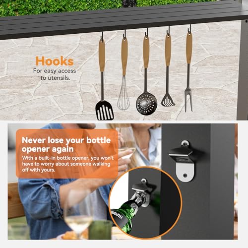 Hardtop Grill Gazebo 6'x12'with Side Shelf, Outdoor Gazebo with Bottle Opener & Hooks