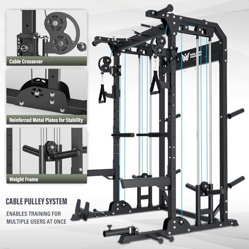 MAJOR FITNESS F22 Multi-Functional Power Rack—1600lbs Capacity All-in-One Squat Rack with Dual Pulley System for Home Gym Strength Training
