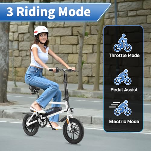 Winado Electric Bike for Adults, 14" Folding Electric Bicycle 450W Motor with Dual Disc Brakes, Max Range 25Miles(Pedal-Assist) & Speed 15.5MPH