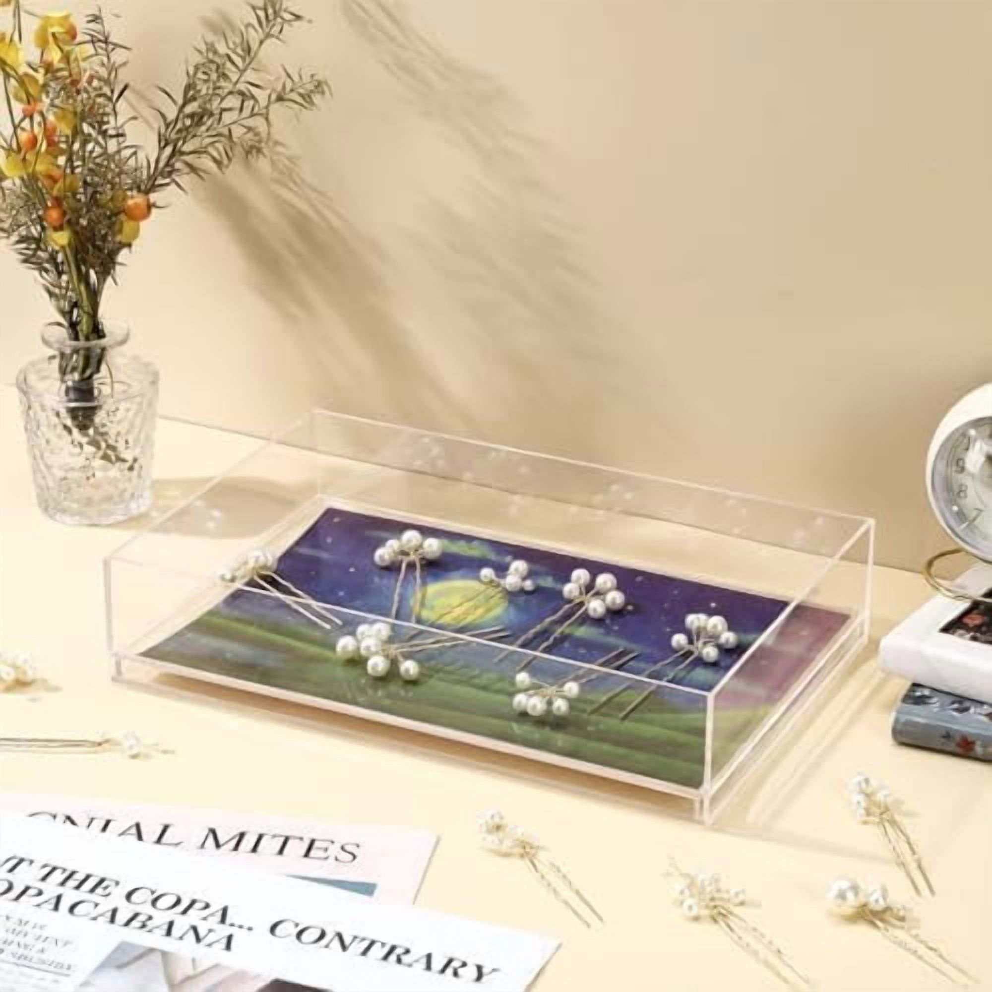 Acrylic Needlepoint Tray 8x 12Large Acrylic Tray with Insert Drawer for Customizable Photos Artwork Fabric Clarity or Messages Display Plastic Drawer