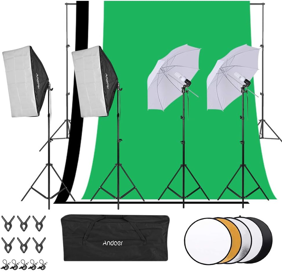 Andoer Photography Studio Softbox Lighting Kit Including 3pcs 45W Bi-Color 5500K Dimmable LED Lights 20 X 28inch Softbox 2m Light Stands Carry Bag